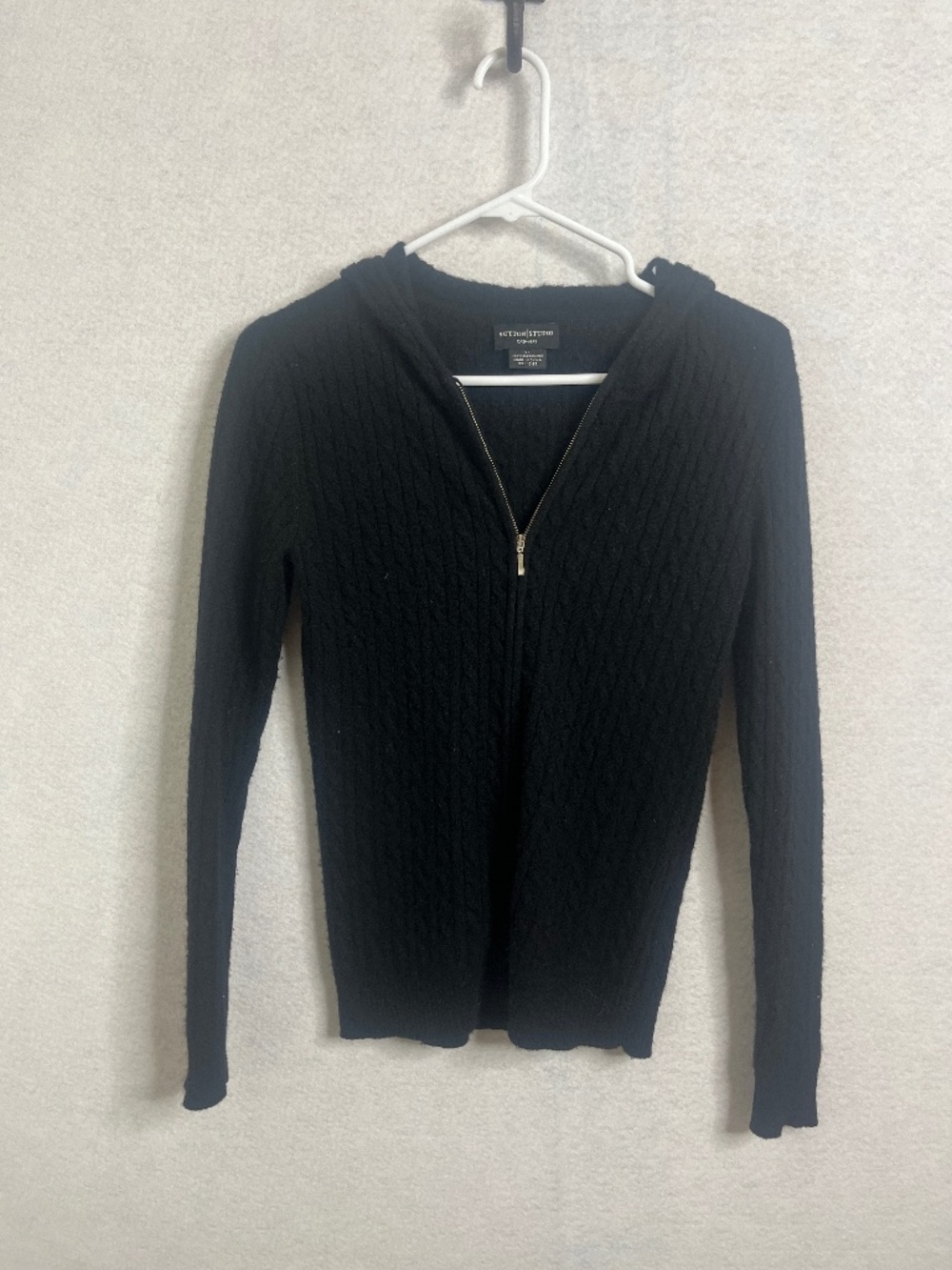 Sutton Studio 100% Cashmere Black Zip Up Hooded Sweater XS